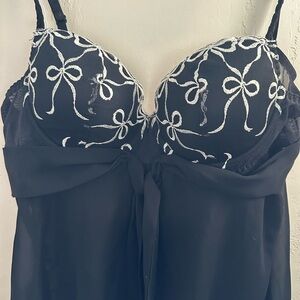 Chic Black Chemise with White Lace Accents